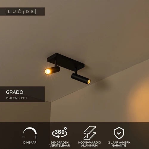 Lucide GRADO - Plafondspot - 2xGU10 (MR11) - Zwart - USP